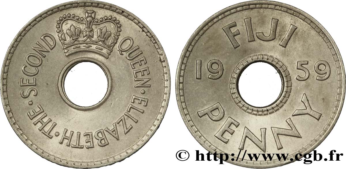 FIDSCHIINSELN 1 Penny frappe au nom de la reine Elisabeth II 1959  VZ 
