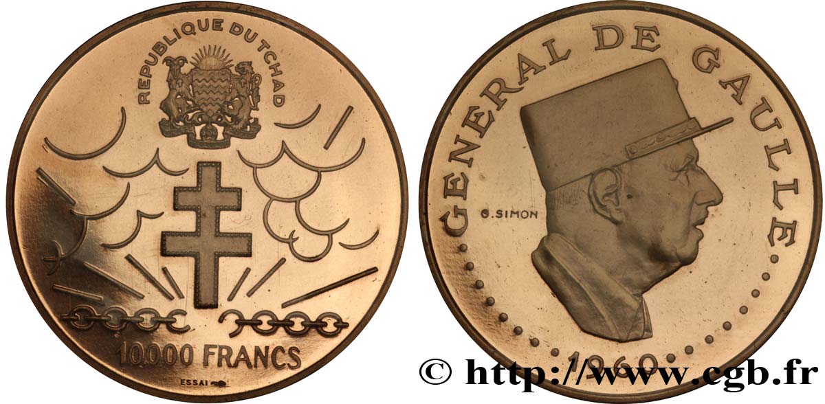 CHAD Essai de 10.000 Francs 10e anniversaire de l’indépendance 1970 Paris MS 