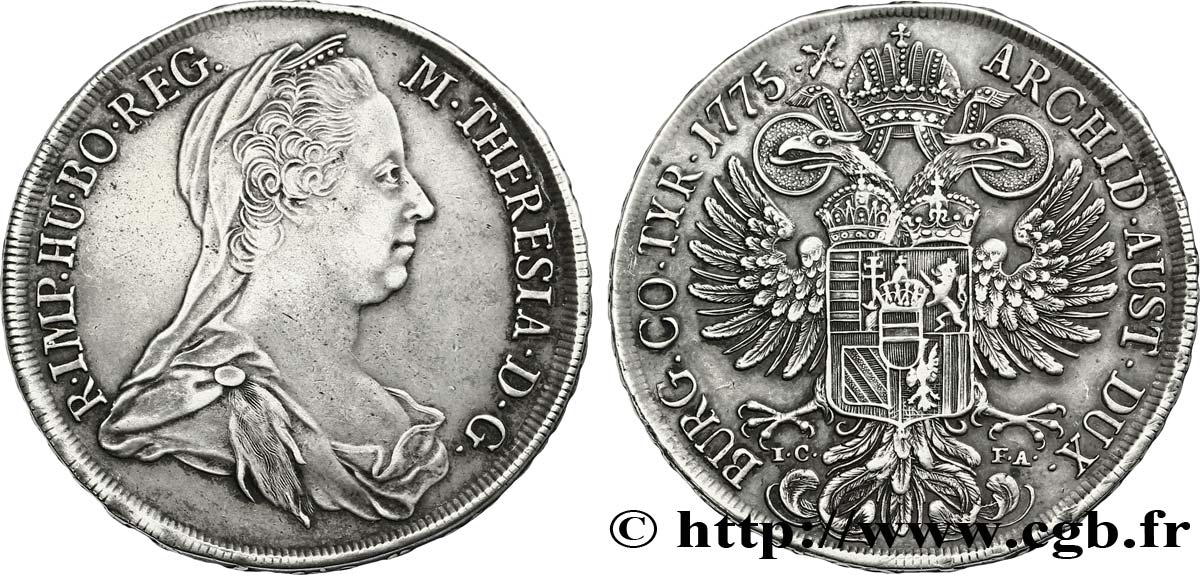 AUSTRIA 1 Thaler Marie-Thérèse / aigle bicéphale héraldique 1775 Vienne AU 