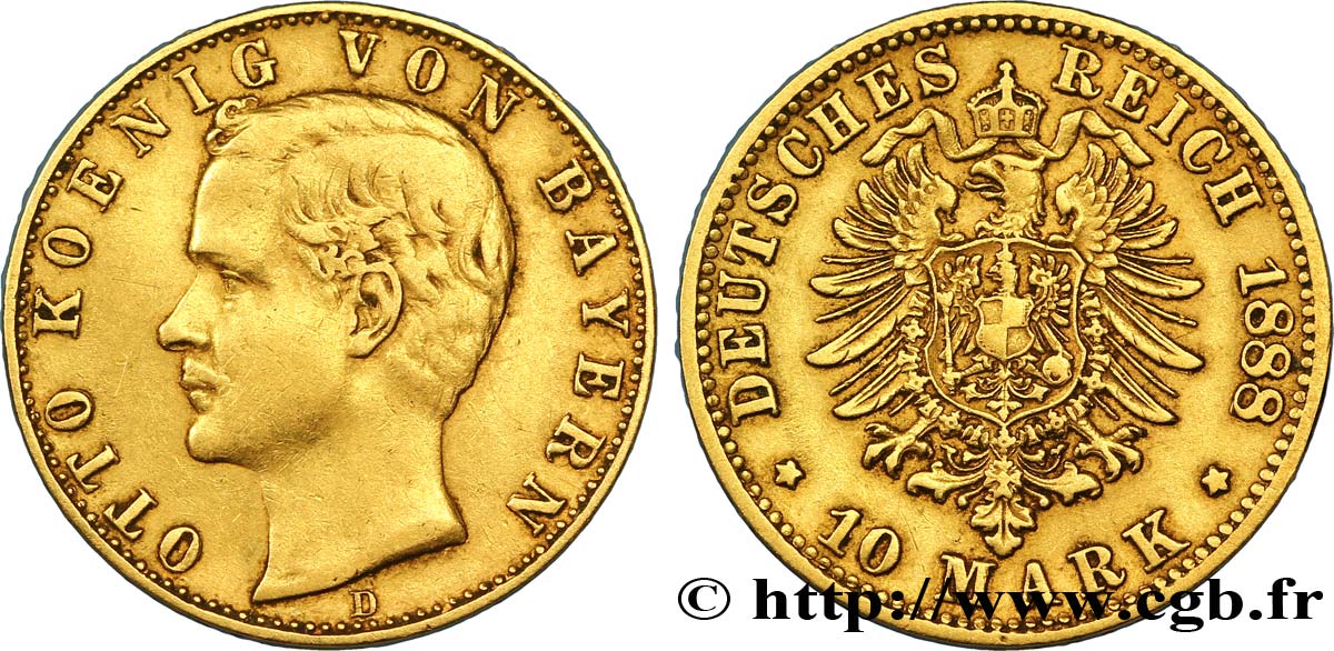 GERMANY - BAVARIA 10 Mark or Otto de Bavière 1898 Münich XF 