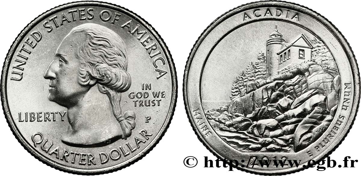 UNITED STATES OF AMERICA 1/4 Dollar Parc National d’Acadia - Maine 2012 Philadelphie MS 