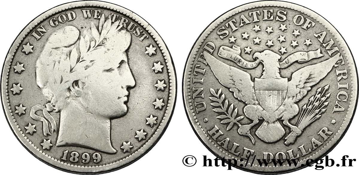 UNITED STATES OF AMERICA 1/2 Dollar type Barber 1899 Philadelphie VF 