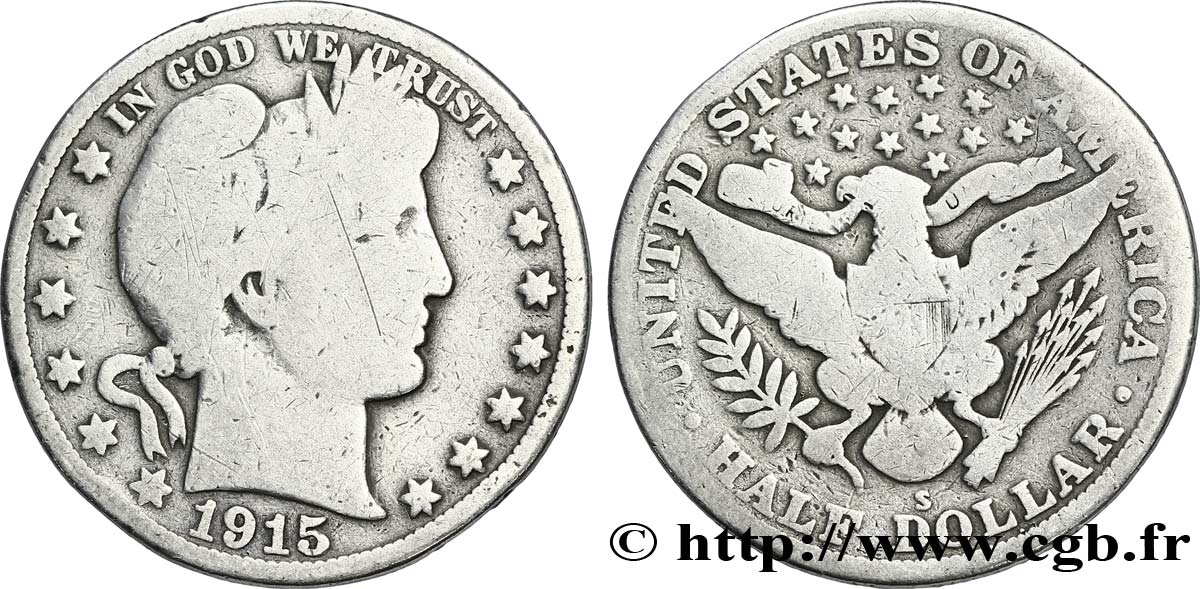 UNITED STATES OF AMERICA 1/2 Dollar Barber 1915 San Francisco - S VF 