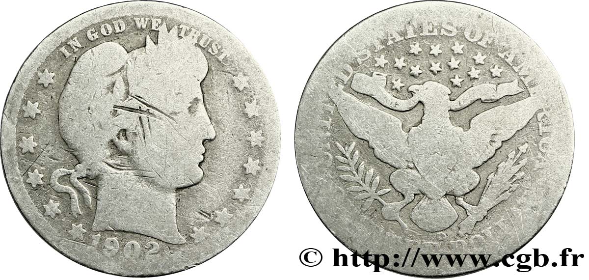 UNITED STATES OF AMERICA 1/4 Dollar Barber 1902 Nouvelle-Orléans - O VG 