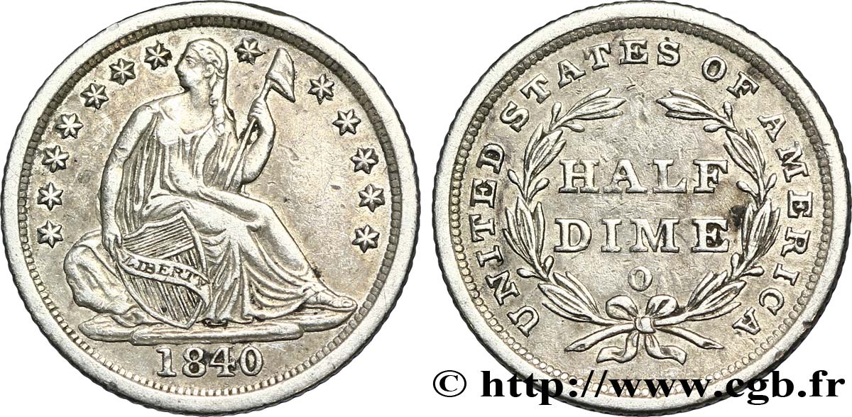 UNITED STATES OF AMERICA 1/2 Dime (5 Cents) Liberté assise variété sans draperie 1840 Nouvelle-Orléans - O XF 