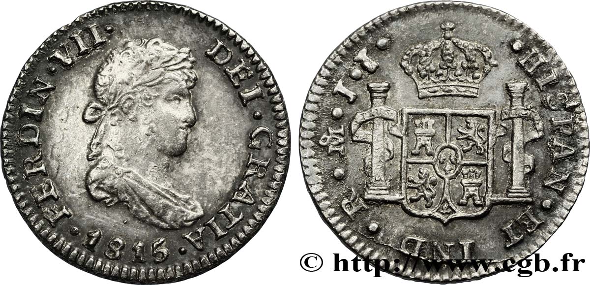 MÉXICO 1/2 Real Ferdinand VII / emblème JJ 1815 Mexico EBC 