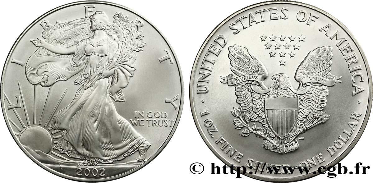 UNITED STATES OF AMERICA 1 Dollar type Liberty Silver Eagle 2002 West Point MS 