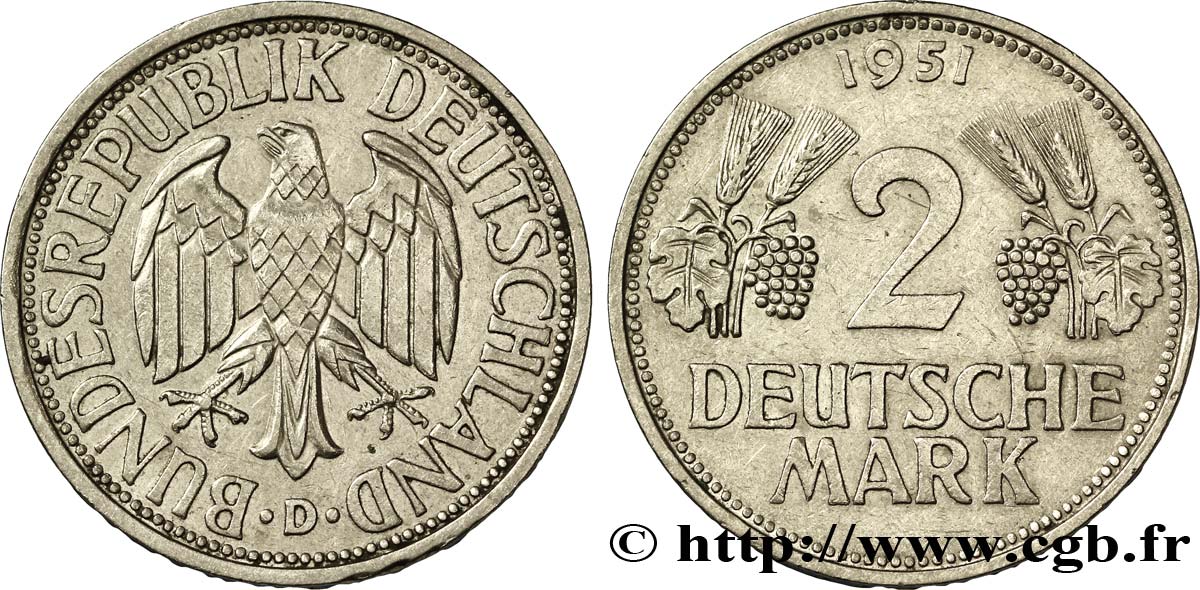 DEUTSCHLAND 2 Mark aigle 1951 Munich - D fVZ 