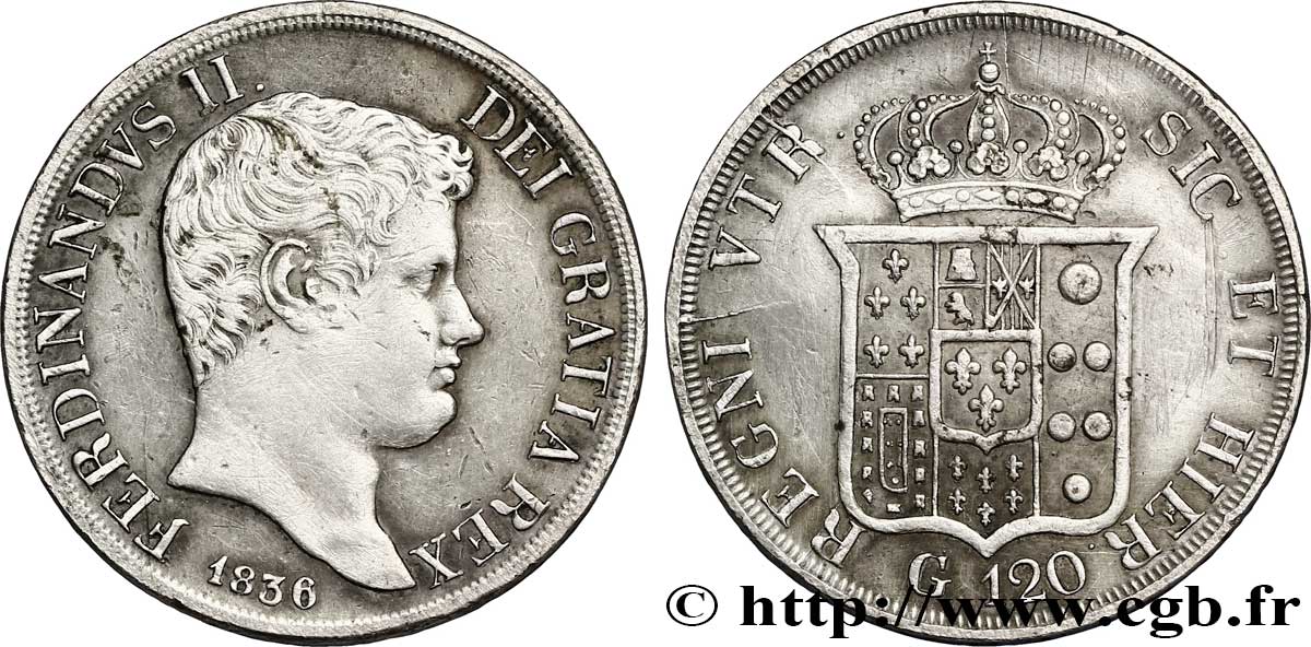 ITALY - KINGDOM OF THE TWO SICILIES 120 Grana Ferdinand II, roi de Naples et Sicile 1836 Naples XF 