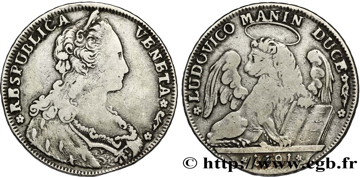 ITALIA - VENECIA 1 Tallero ou écu d’argent au nom de Ludovic Manin 1791 Venise BC+ 