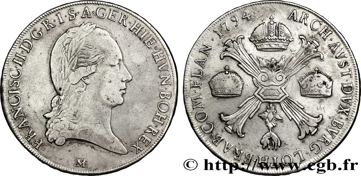 ITALIE - LOMBARDIE 1 Kronenthaler Lombardie François II d’Autriche 1794 Milan - M TTB 