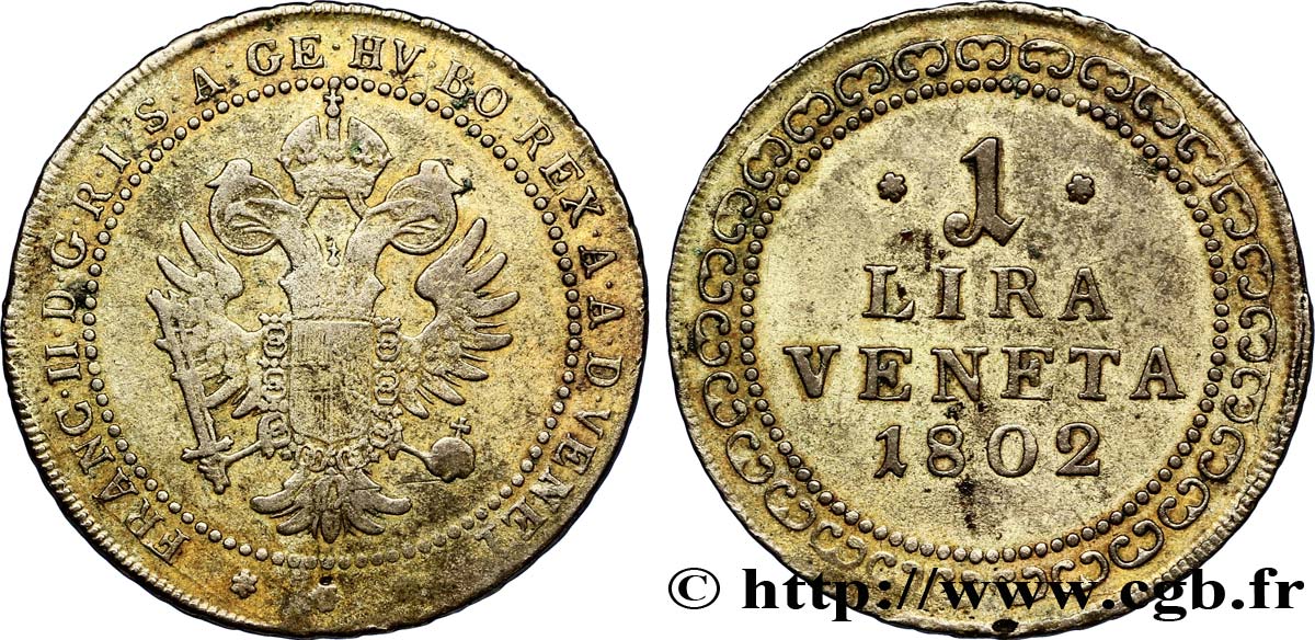 ITALY - VENICE 1 Lire (20 Soldi) frappe au nom de François II 1802 Venise VF 