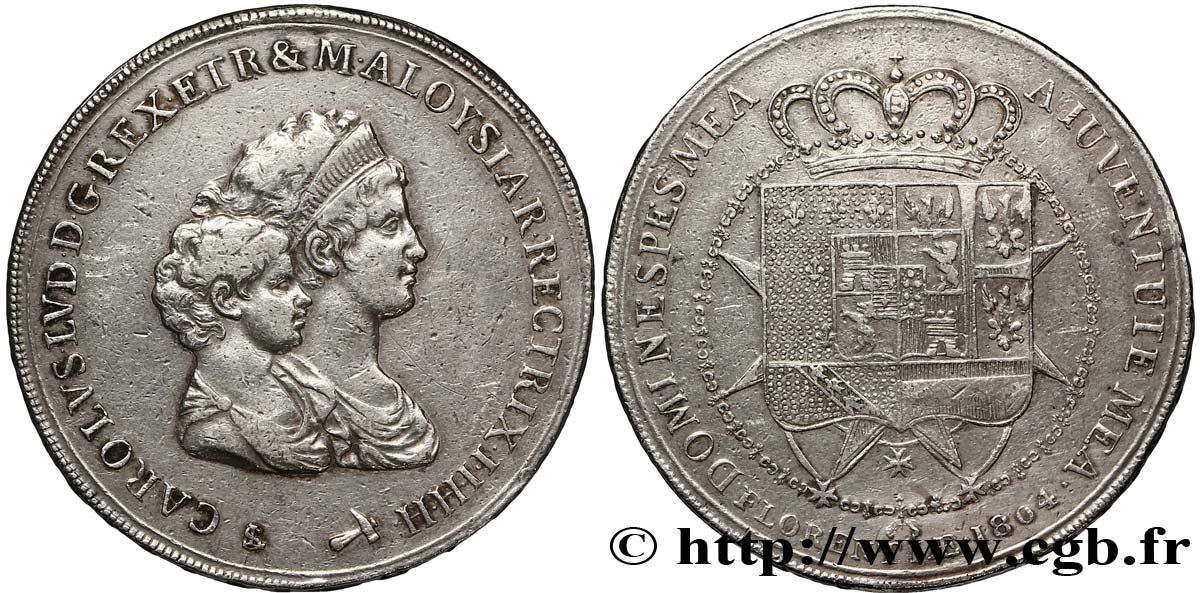 ITALIA - REGNO DI ETRURIA Dena ou 10 Lires Royaume d’Etrurie 1804 Florence q.BB 