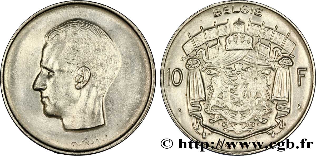 BÉLGICA 10 Francs roi Baudouin légende flamande 1971 Bruxelles EBC 