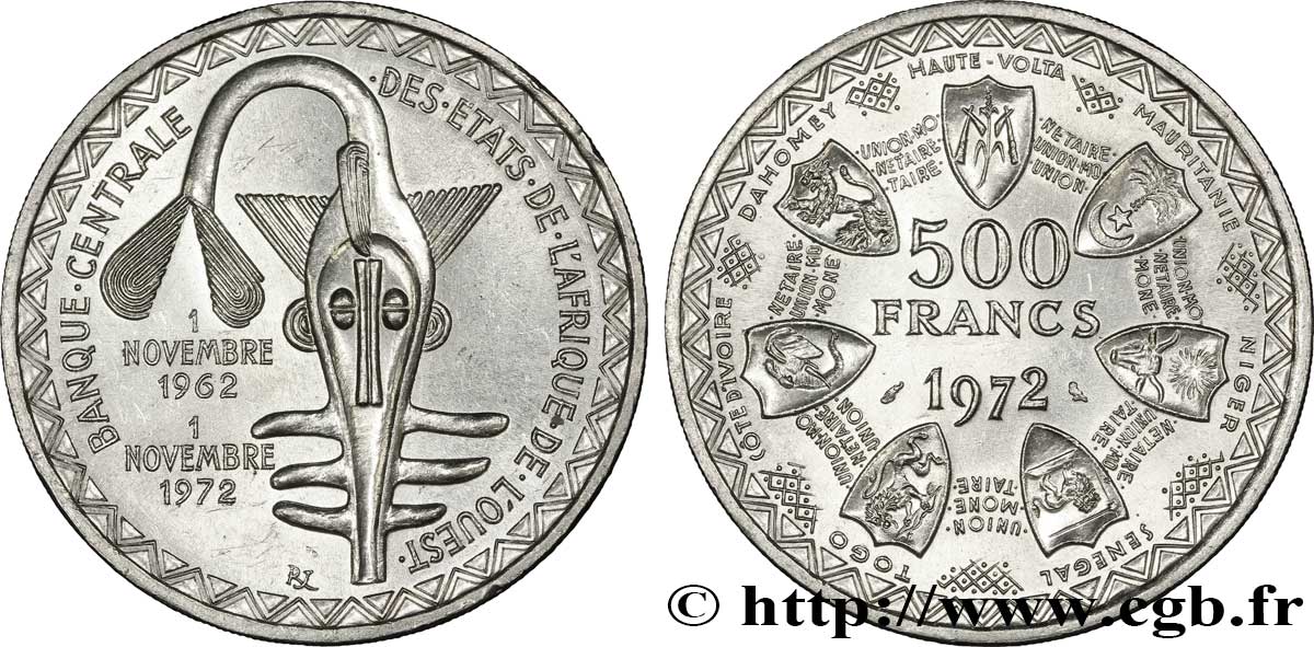 WEST AFRICAN STATES (BCEAO) 500 Francs BCEAO 1972 Paris AU 