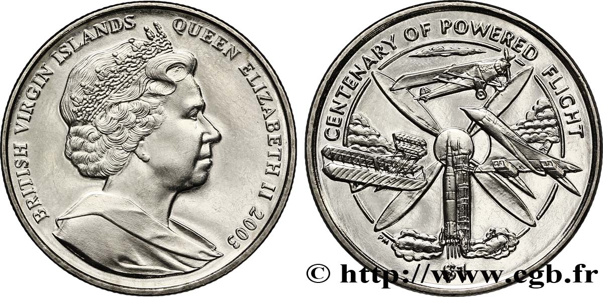 BRITISCHE JUNGFERNINSELN 1 Dollar ‘proof’ Elisabeth II / centenaire du vol motorisé 2003  fST 