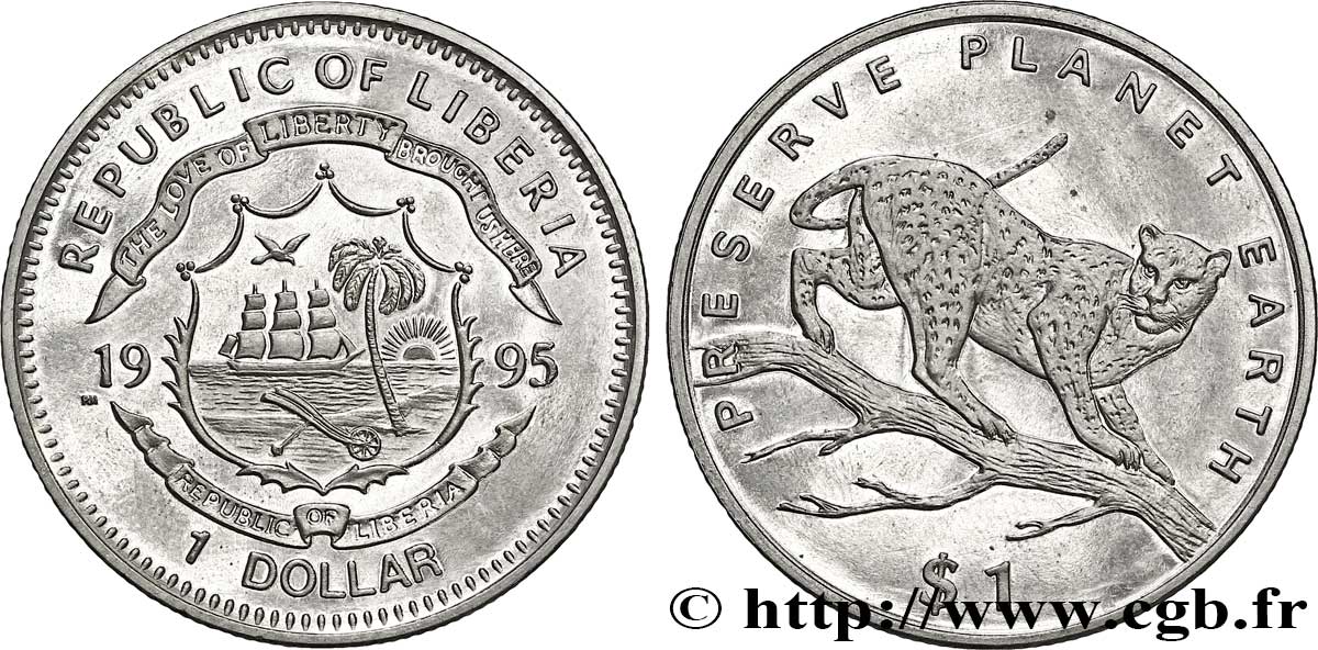 LIBERIA 1 Dollar Léopard 1995  fST 