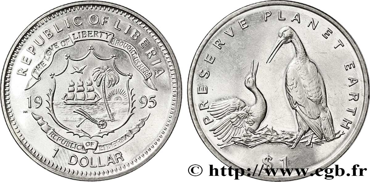 LIBERIA 1 Dollar armes / cigognes 1995  fST 