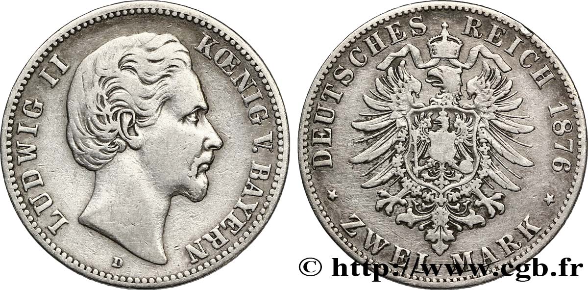 DEUTSCHLAND - BAYERN 2 Mark Louis II / aigle 1876 Munich - D fSS 