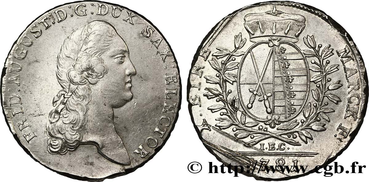 GERMANY - SAXONY 1 Thaler Royaume de Saxe Frédéric Auguste III / armes 1781 Dresde AU 