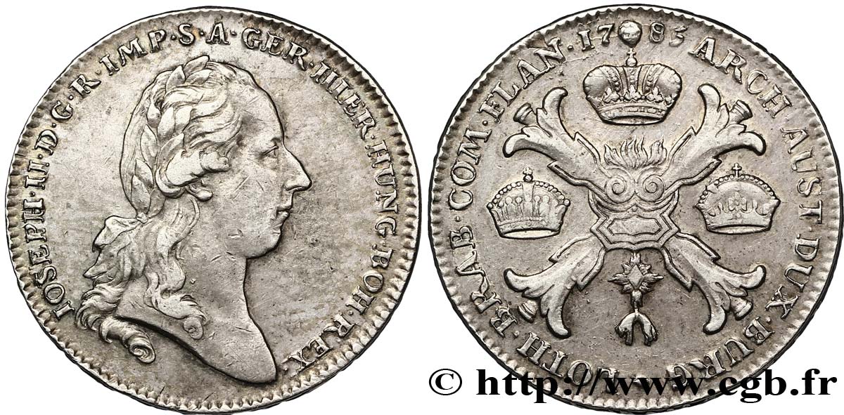 BÉLGICA - PAíSES BAJOS AUSTRíACOS 1 Kronenthaler Pays-Bas Autrichiens Joseph II / armes 1785 Bruxelles MBC+ 