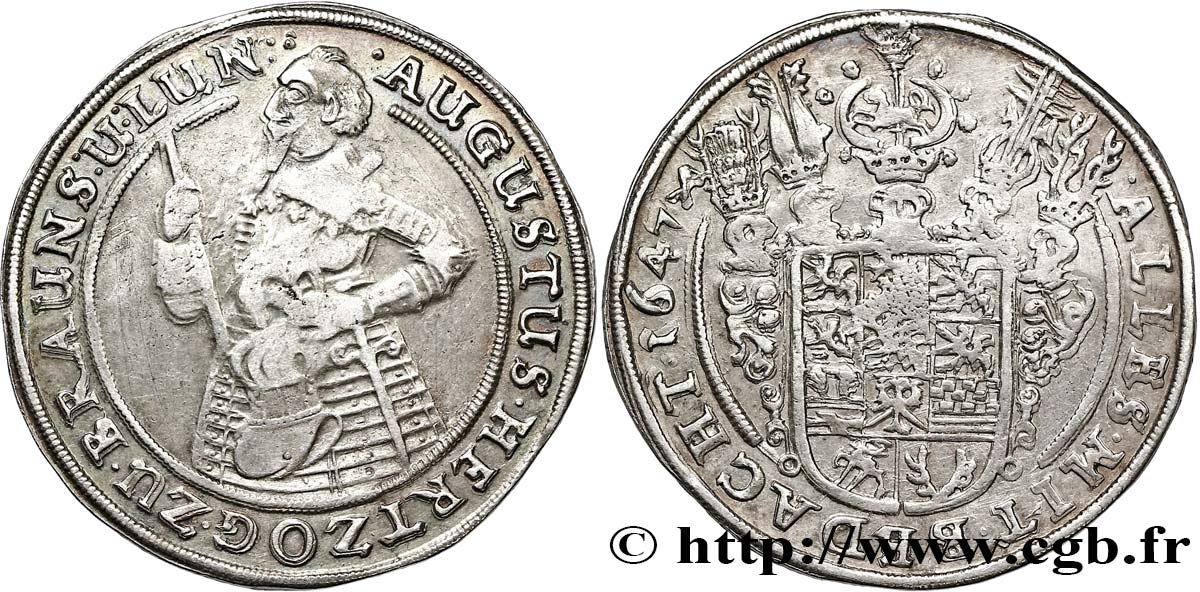 ALEMANIA - WOLFENBUTTEL Thaler au nom d’Auguste II 1647  MBC 