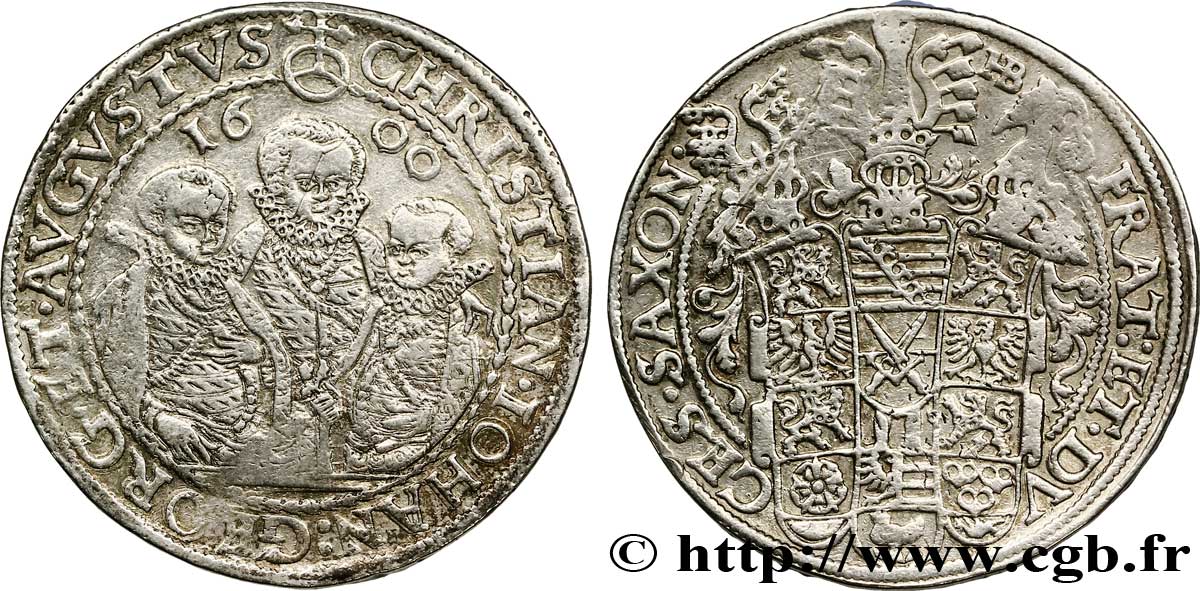 ALEMANIA - SAJONIA 1 Thaler Duché de Saxe, Christian II, Jean-George et Auguste 1600 Leipzig MBC 