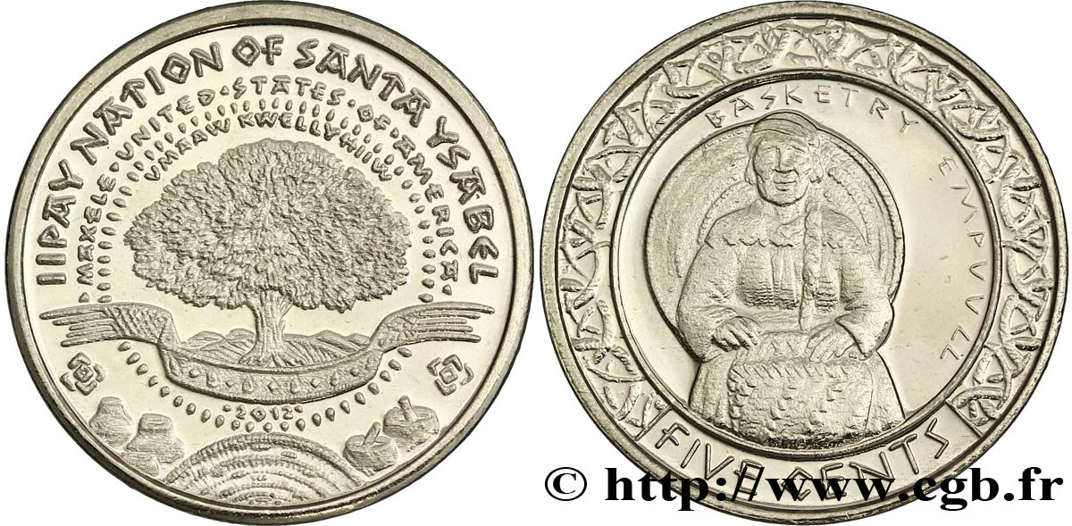 UNITED STATES OF AMERICA - Native Tribes 5 Cents Proof Iipay Nation of Santa Ysabel “vannerie” 2012  MS 
