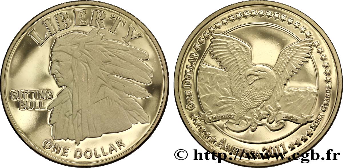 STATI UNITI D AMERICA - Tribù Indiane 1 Dollar Proof Mesa Grande : Sitting Bull 2011  FDC 