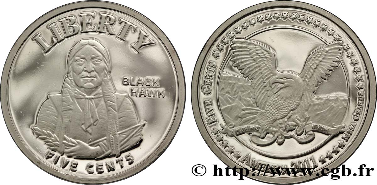 STATI UNITI D AMERICA - Tribù Indiane 5 Cents Proof Mesa Grande : Black Hawk 2011  FDC 