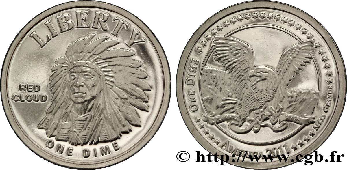 ESTADOS UNIDOS DE AMÉRICA - Tribus Indias 1 Dime (10 Cents) Proof Mesa Grande : Red Cloud 2011  FDC 