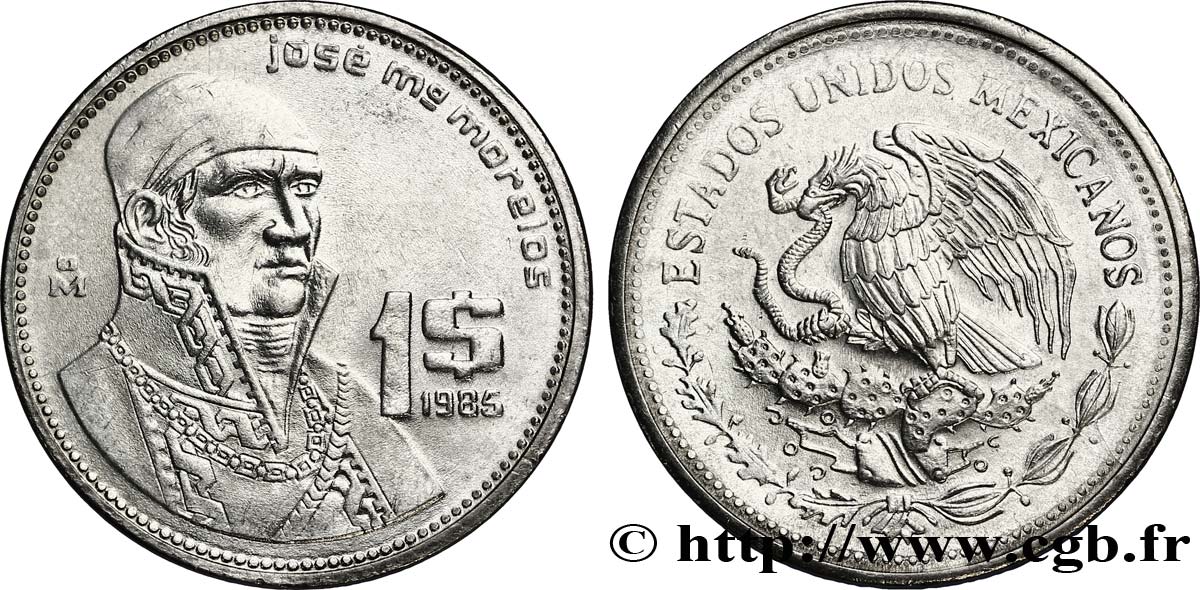 MESSICO 1 Peso Jose Morelos y Pavon / aigle 1986 Mexico SPL 