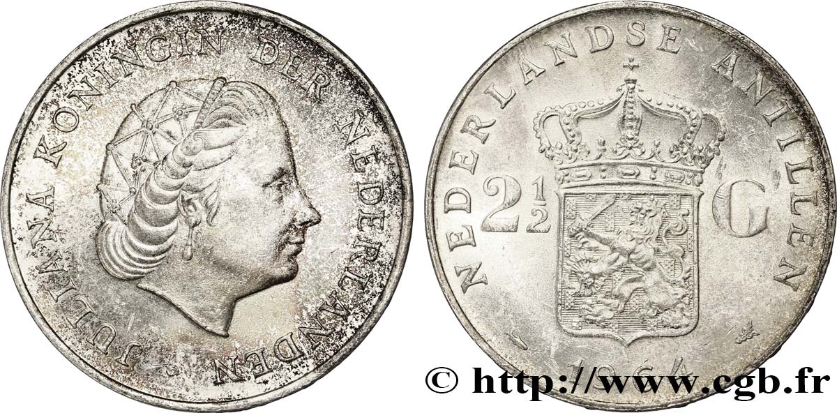 NETHERLANDS 2 1/2 Gulden Juliana 1964 Utrecht AU 