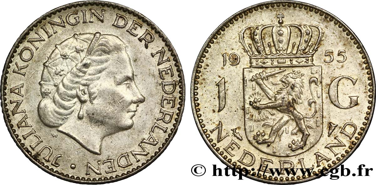 NIEDERLANDE 1 Gulden Juliana 1955  VZ 