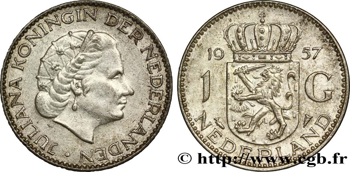 PAíSES BAJOS 1 Gulden Juliana 1957  EBC 