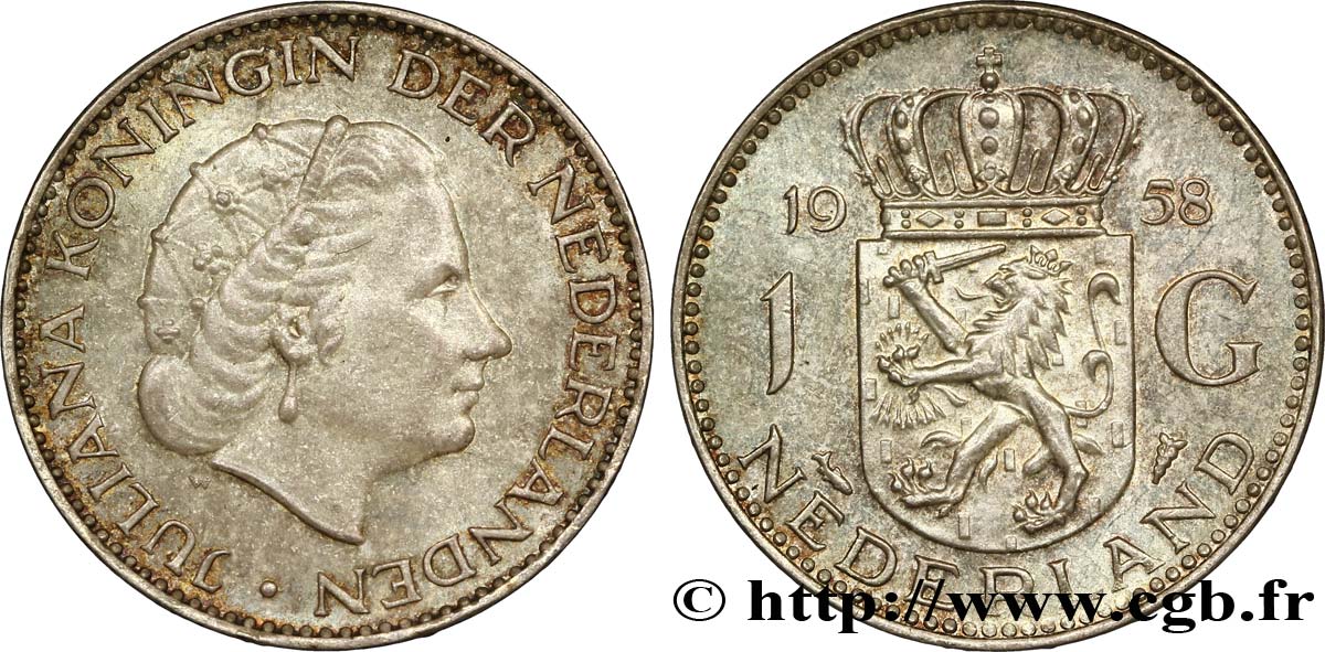 NETHERLANDS 1 Gulden Juliana 1958  MS 