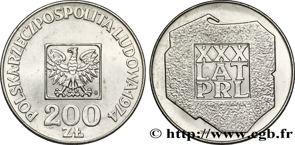 POLONIA 200 Zlotych aigle 30e anniversaire de la fondation de la république populaire 1974 Varsovie EBC 