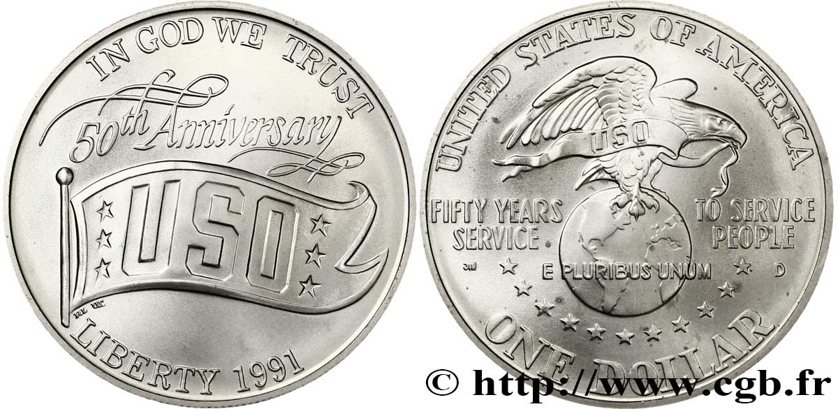 UNITED STATES OF AMERICA 1 Dollar 50e anniversaire de la United Service Organization 1991 Denver MS 