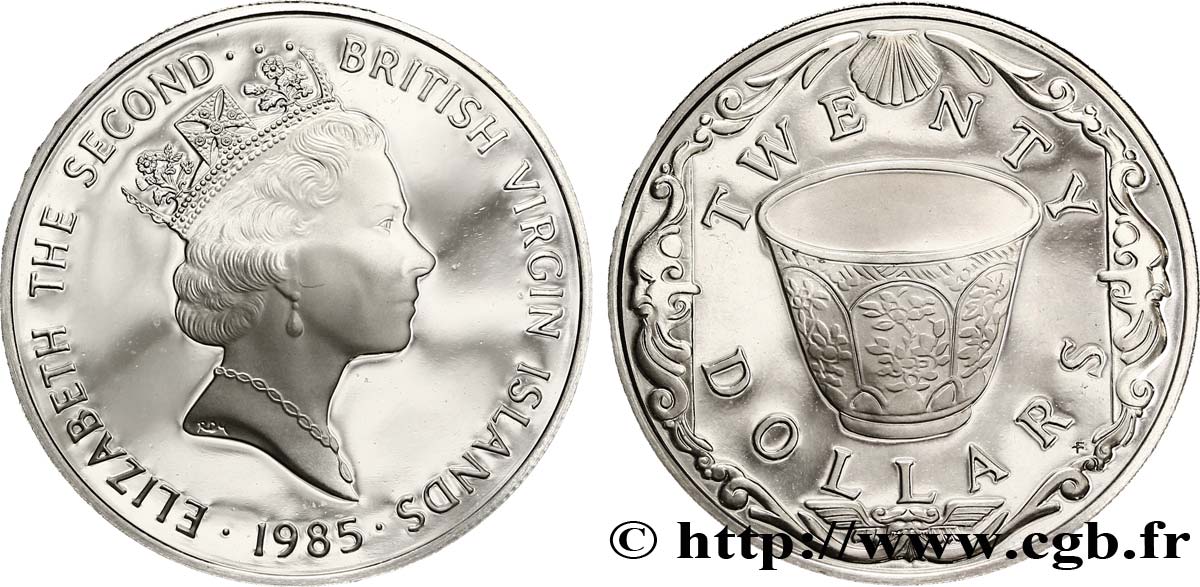 ISOLE VERGINI BRITANNICHE 20 Dollars Proof Elisabeth II / coupe en porcelaine 1985  MS 