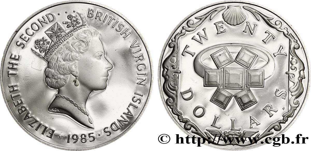 BRITISH VIRGIN ISLANDS 20 Dollars Proof Elisabeth II / bague avec émeraudes 1985  MS 