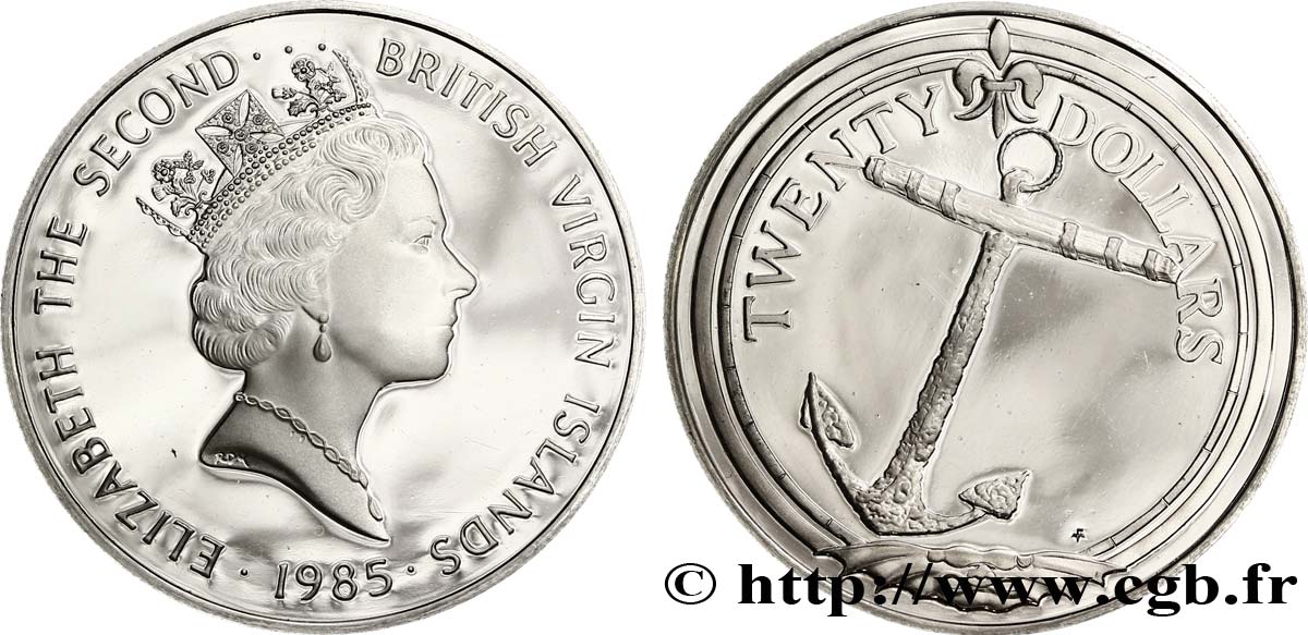 BRITISH VIRGIN ISLANDS 20 Dollars Proof Elisabeth II / ancre marine 1985  MS 