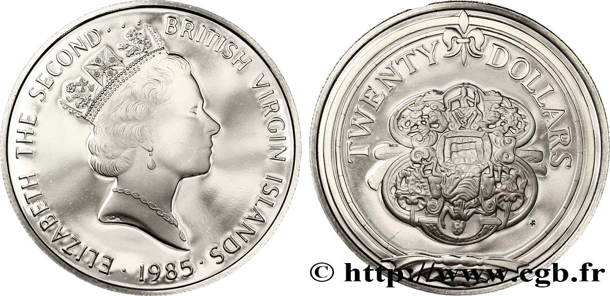 BRITISH VIRGIN ISLANDS 20 Dollars Proof Elisabeth II / pommeau d’épée 1985  MS 