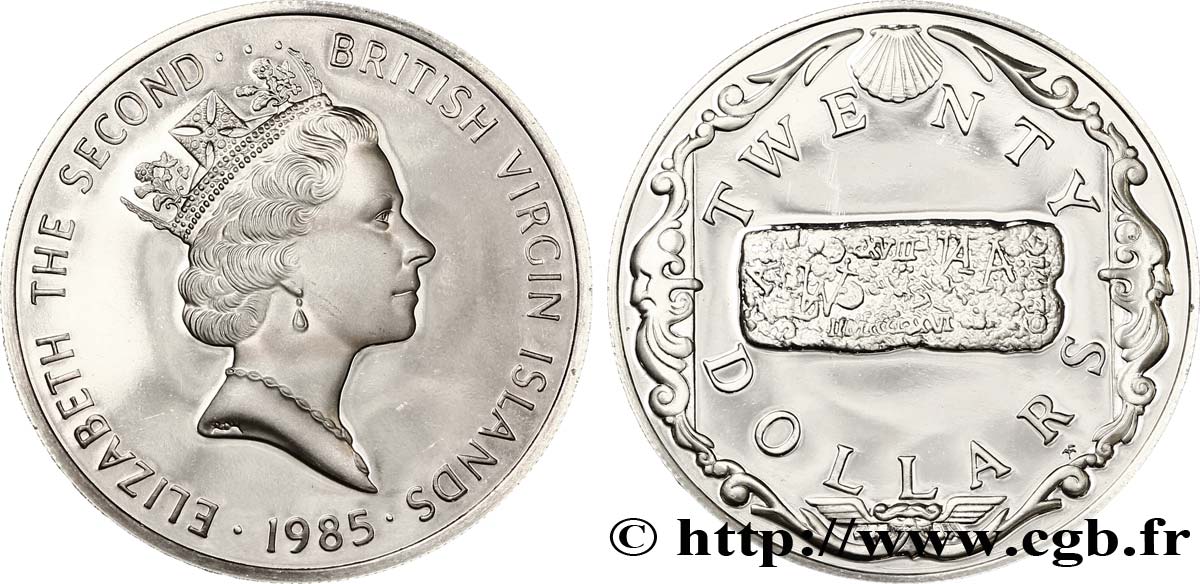 ISOLE VERGINI BRITANNICHE 20 Dollars Proof Elisabeth II / lingot d’or 1985  MS 
