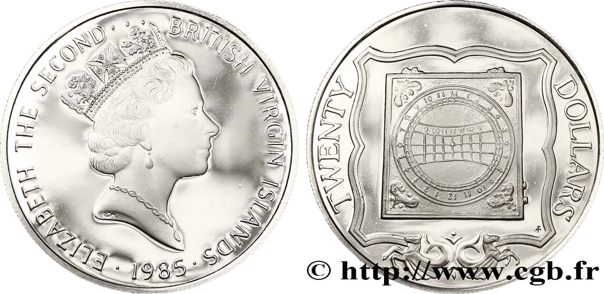 BRITISH VIRGIN ISLANDS 20 Dollars Proof Elisabeth II / calendrier solaire 1985  MS 