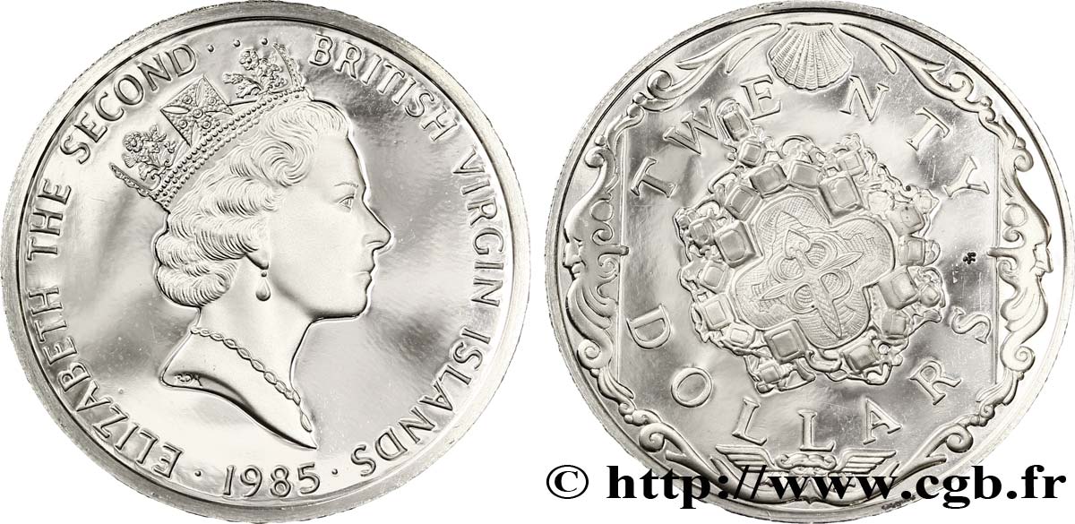 ISLAS VíRGENES BRITáNICAS 20 Dollars Proof Elisabeth II / croix en or 1985  SC 