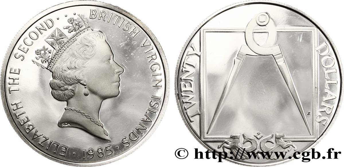 BRITISCHE JUNGFERNINSELN 20 Dollars Proof Elisabeth II / compas 1985  fST 