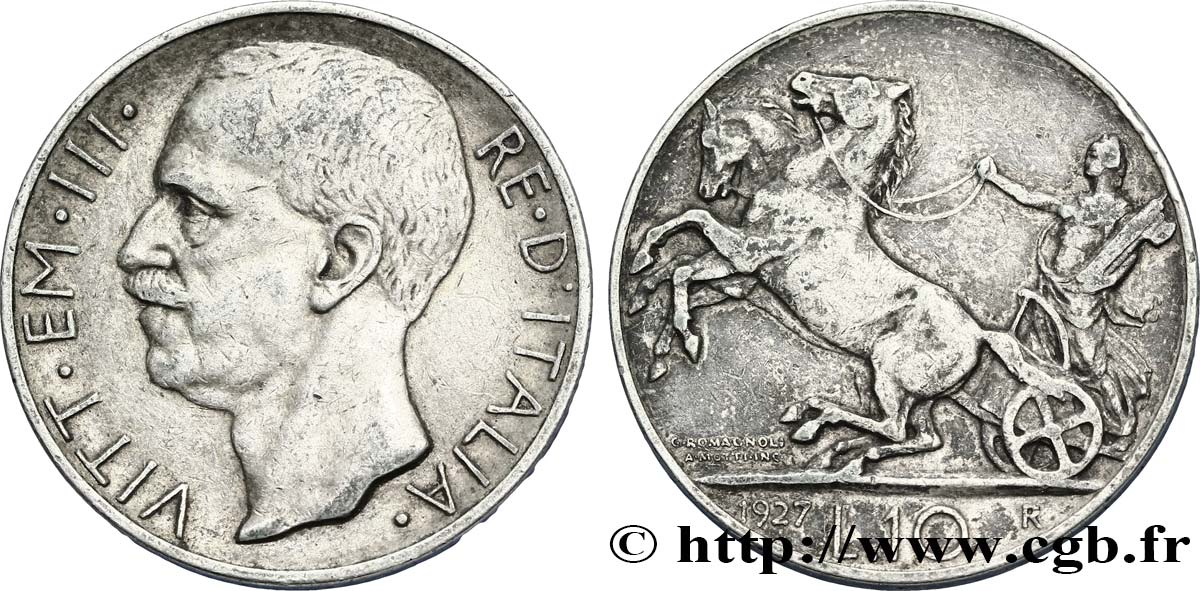 ITALIA 10 Lire Victor Emmanuel III 1927 Rome BC+ 