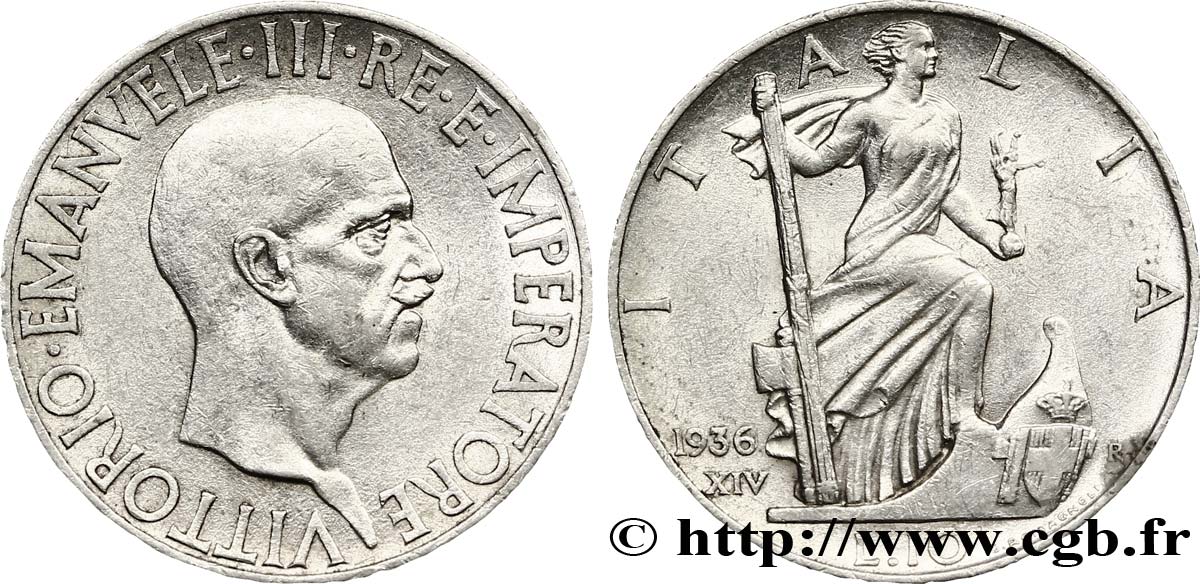 ITALY 10 Lire Victor Emmanuel III 1936 Rome - R AU 