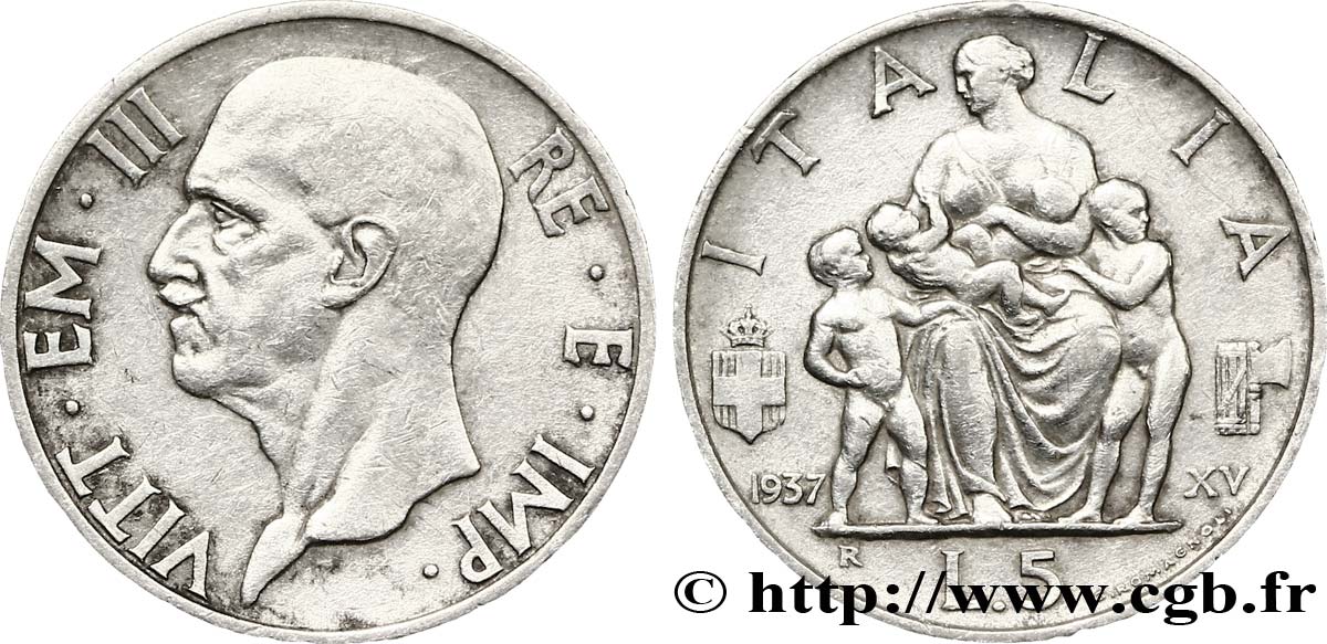 ITALIA 5 Lire Victor Emmanuel III / allégorie de la fécondité 1937 Rome - R EBC 