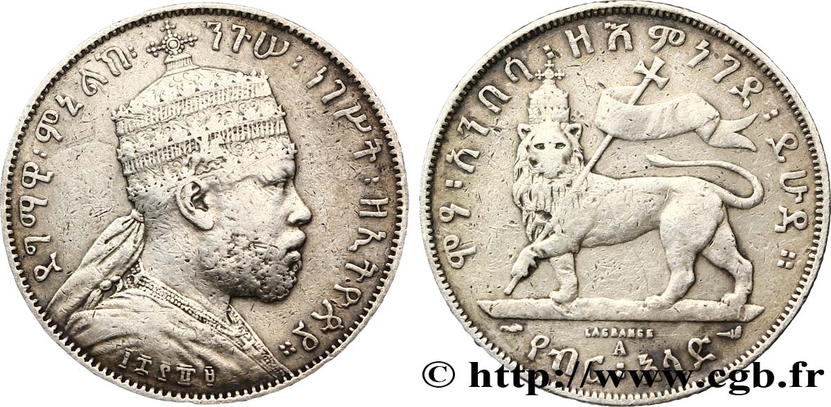 ETHIOPIA 1/2 Birr roi Menelik II EE1889 1897 Paris - A VF 